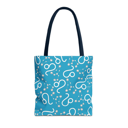 Tote Bag, Leo Zodiac Sign, AOP, (Turquoise, White)