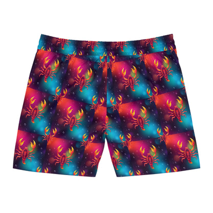 Men's Mid-Length Swim Shorts, (AOP), Scorpio, Zodiac v1, Bubble Pattern