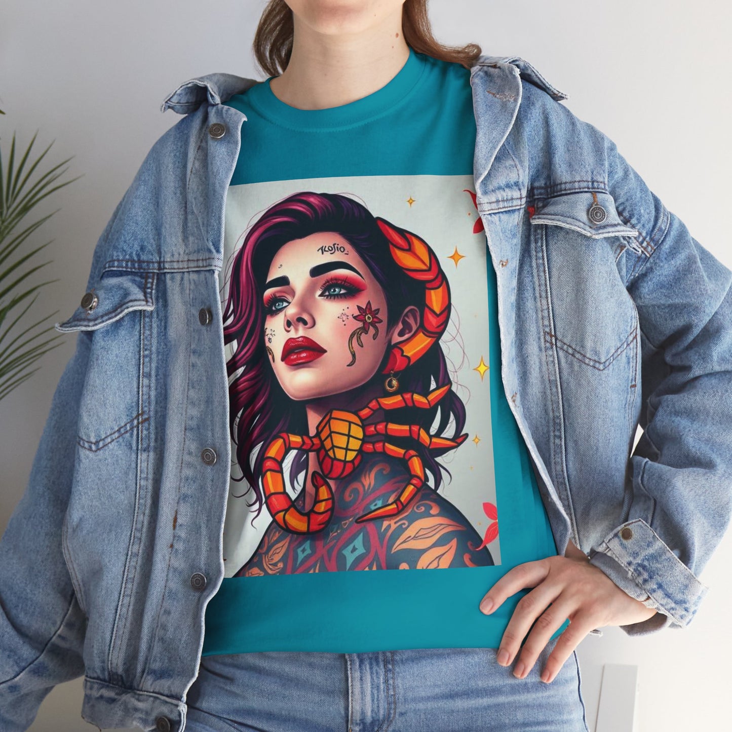 Unisex Heavy Cotton T-Shirt, Scorpio, Zodiac v3, Sexy Art