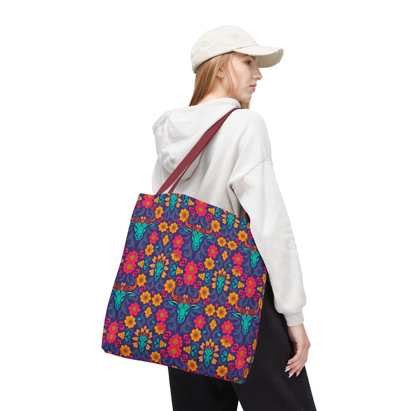 Tote Bag, (AOP), Taurus, Zodiac v1, Flower Pattern
