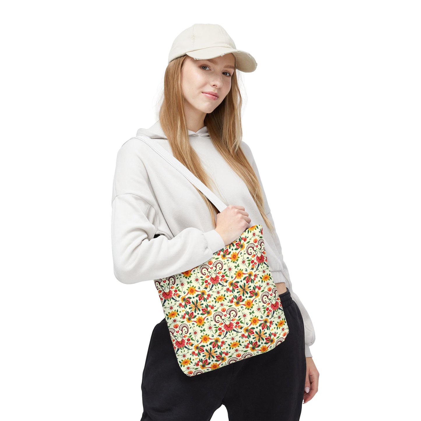 Tote Bag (AOP), Aries, Zodiac v2, Flower Pattern