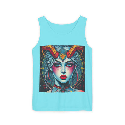 Unisex Garment-Dyed, Tank Top, Capricorn, Pop Art v1, 100% US cotton