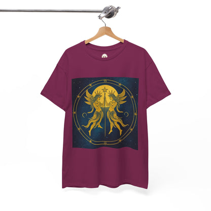 Unisex Heavy Cotton T-Shirt, Space Twins v3, Gemini Zodiac Design