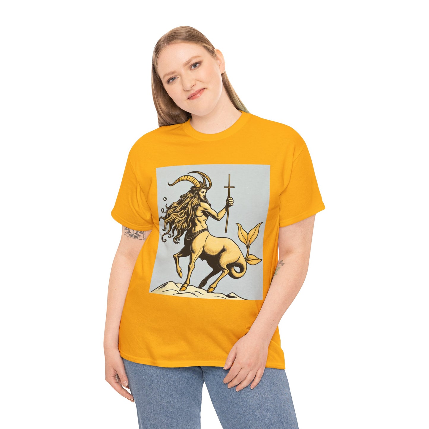 Unisex Heavy Cotton T-Shirt, Capricorn God v3, Zodiac Design