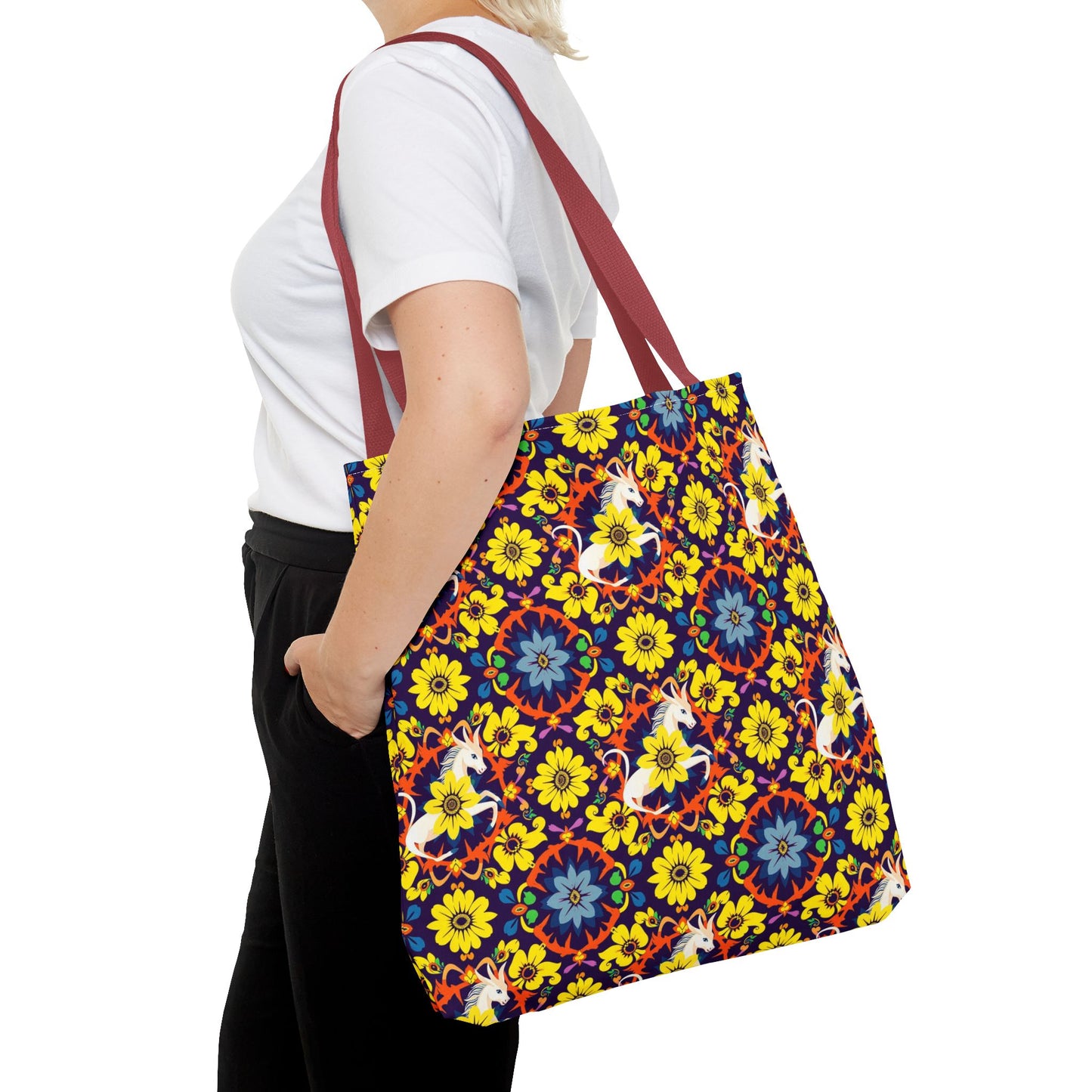 Tote Bag (AOP), Aquarius, Zodiac v1, Flower Pattern
