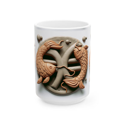 Ceramic Mug, (11oz, 15oz), Ceramic Coffee Mug, Pisces Fish, Zodiac Design