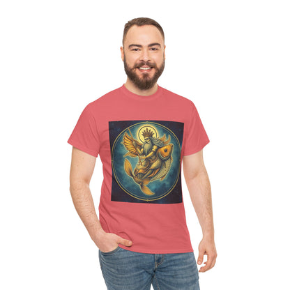 Unisex Heavy Cotton T-Shirt, Pisces King. Zodiac Design
