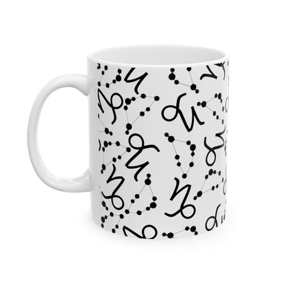 Ceramic Mug, (11oz, 15oz), Ceramic Coffee Mug, AOP, Constellation & Symbol, Capricorn Zodiac Design