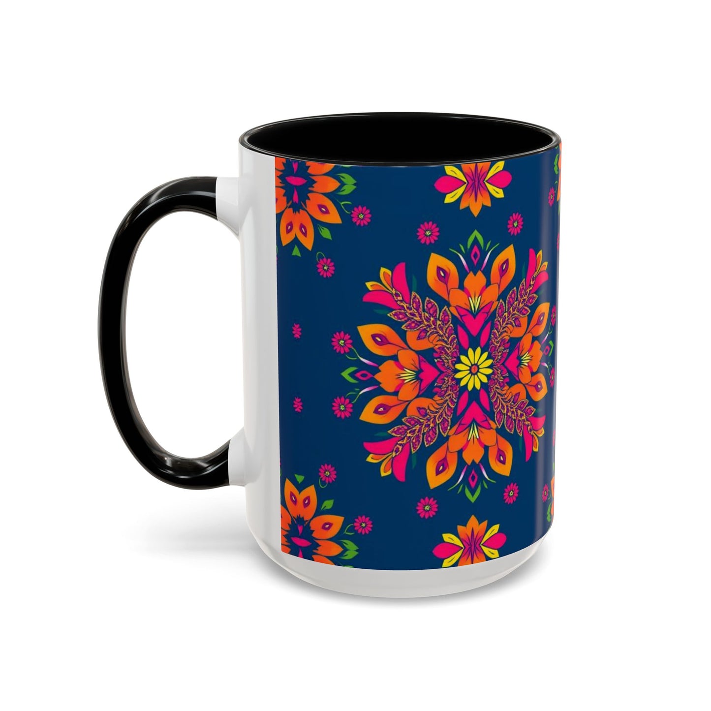 Accent Coffee Mug, Gemini, Zodiac v2, Flower Pattern, (11, 15oz)