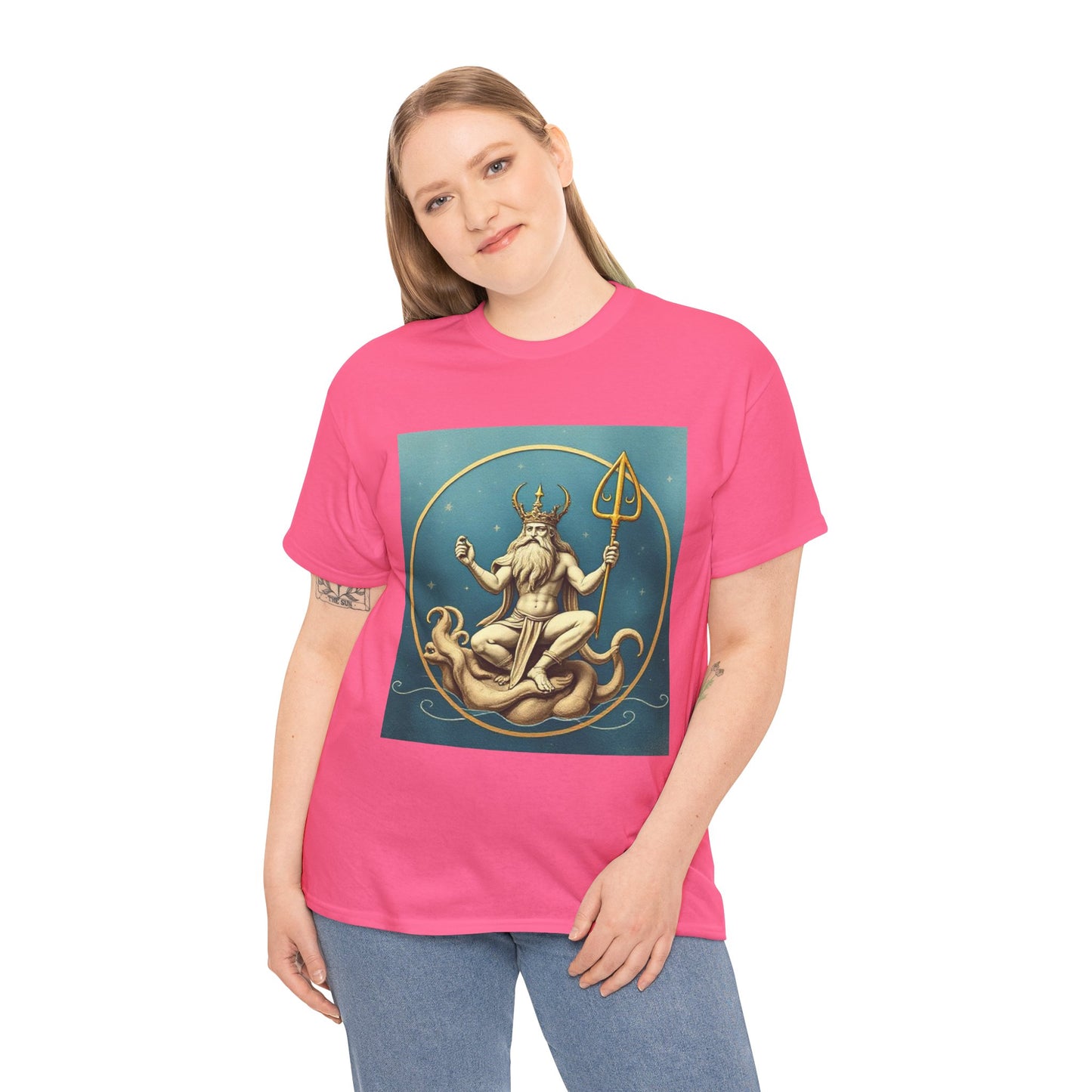 Unisex Heavy Cotton T-Shirt, Aquarius God 3v, Zodiac Design
