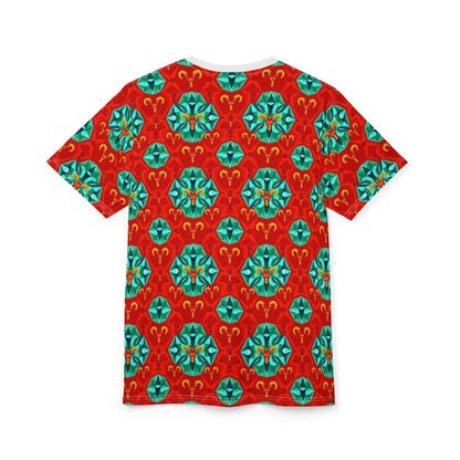 Unisex Cut & Sew T-Shirt, (AOP), Aries, Zodiac v2, Jewels Pattern