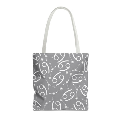 Tote Bag, Cancer Zodiac Sign, AOP, (Grey, White)