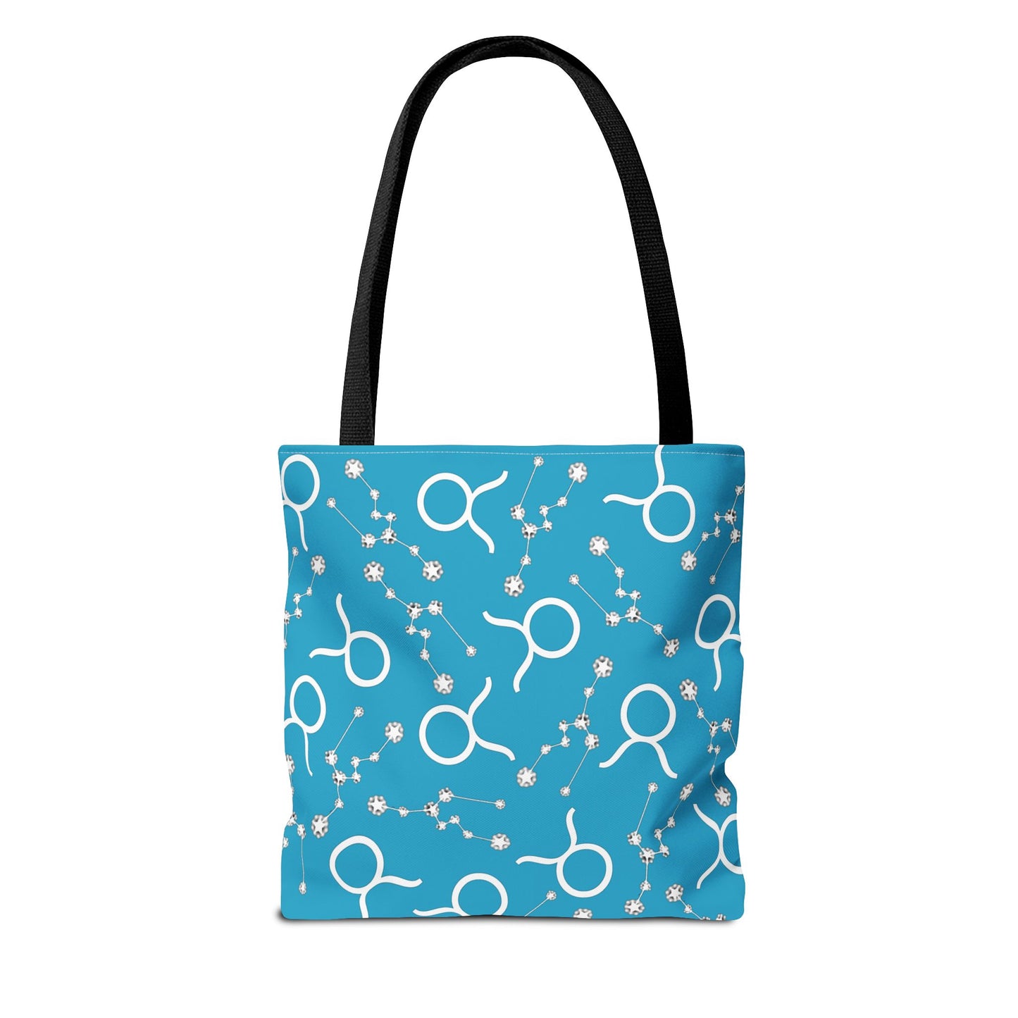 Tote Bag, Taurus Zodiac Sign, AOP, (Turquoise, White)