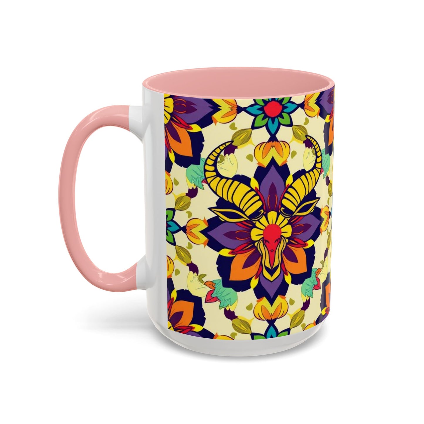 Accent Coffee Mug, Taurus, Zodiac v3. Flower Pattern, (11, 15oz)