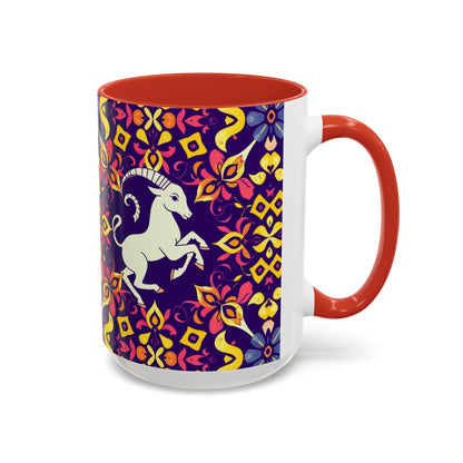 Accent Coffee Mug, Capricorn, Zodiac v1, Flower Pattern, (11, 15oz)