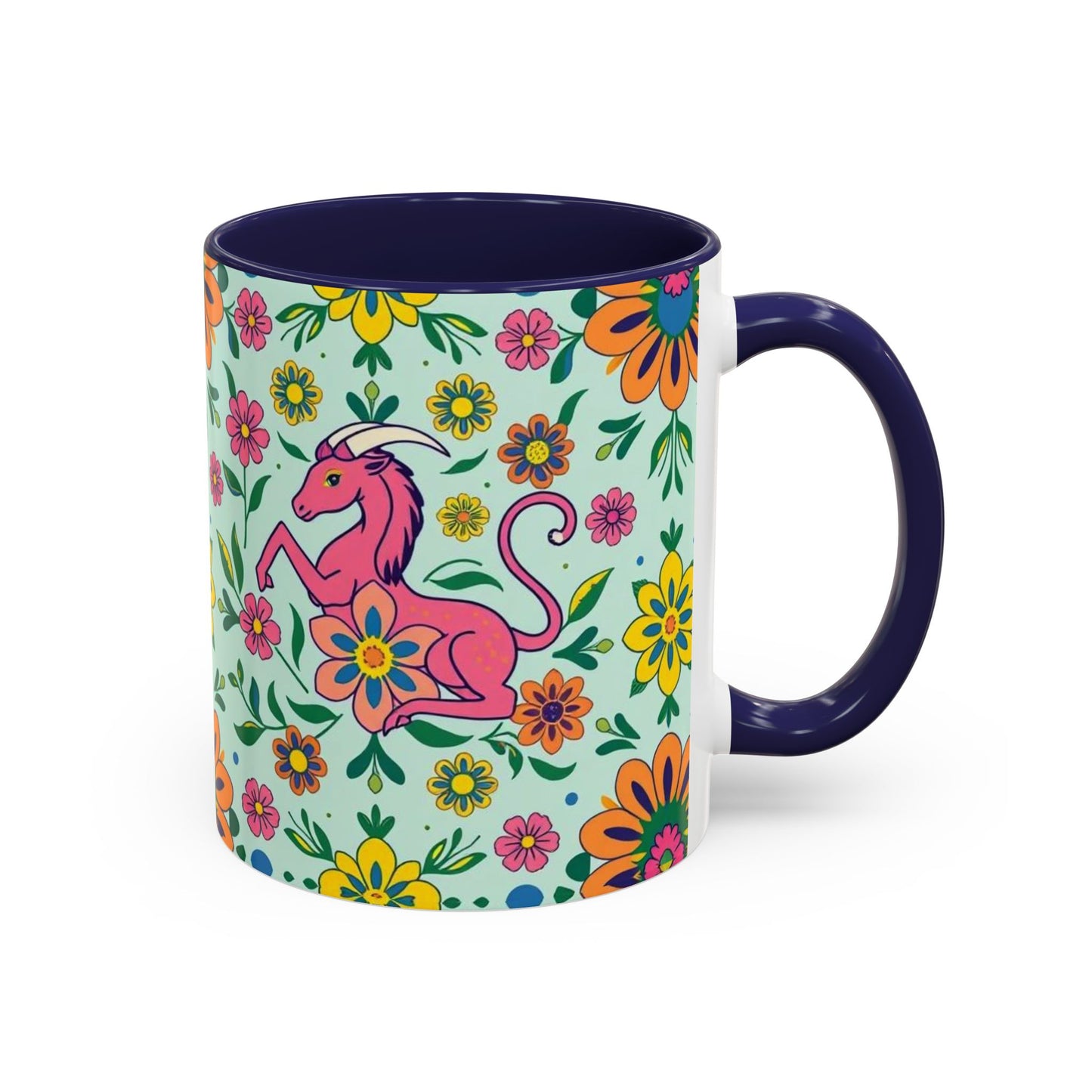 Accent Coffee Mug, Aquarius, Zodiac, Flower Pattern, (11, 15oz)