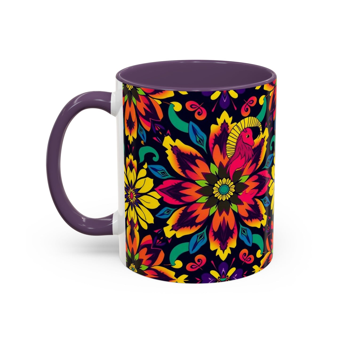 Accent Coffee Mug, Capricorn, Zodiac v4, Flower Pattern, (11, 15oz)
