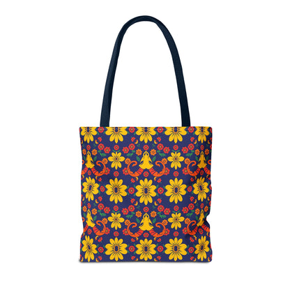 Tote Bag, (AOP), Aries, Zodiac v5, Flower Pattern