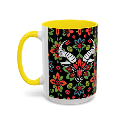 Accent Coffee Mug, Taurus, Zodiac v2. Flower Pattern, (11, 15oz)
