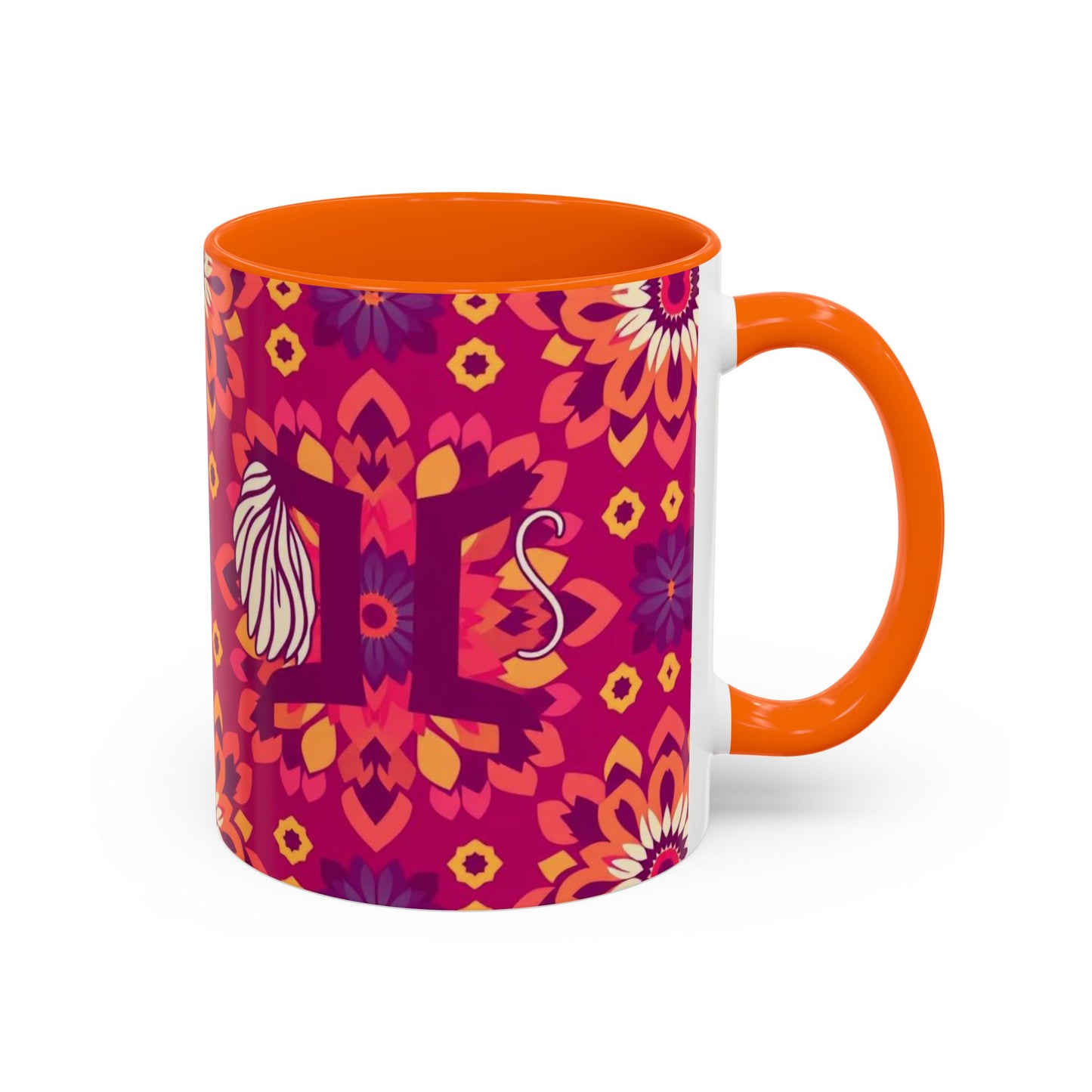 Accent Coffee Mug, Gemini, Zodiac v1, Flower Pattern, (11, 15oz)