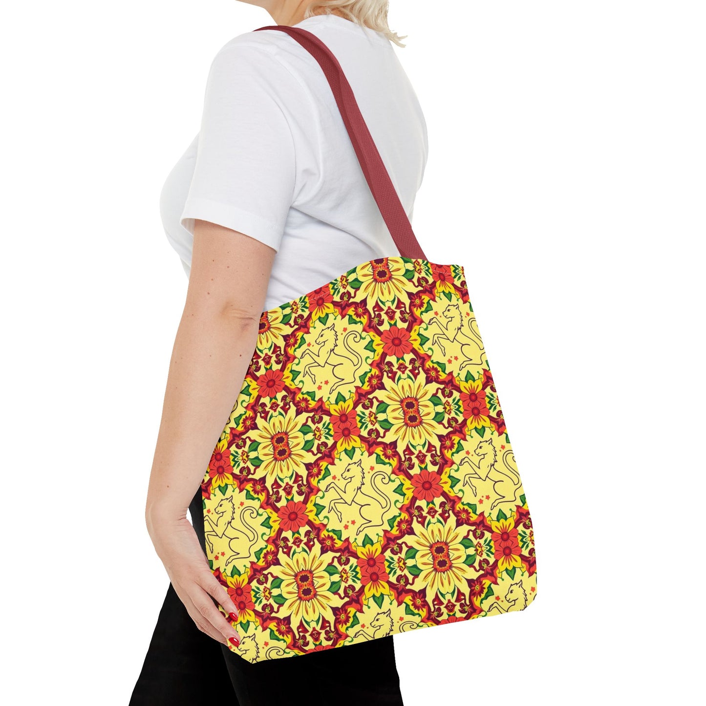 Tote Bag, (AOP), Virgo, Zodiac, Flower Pattern