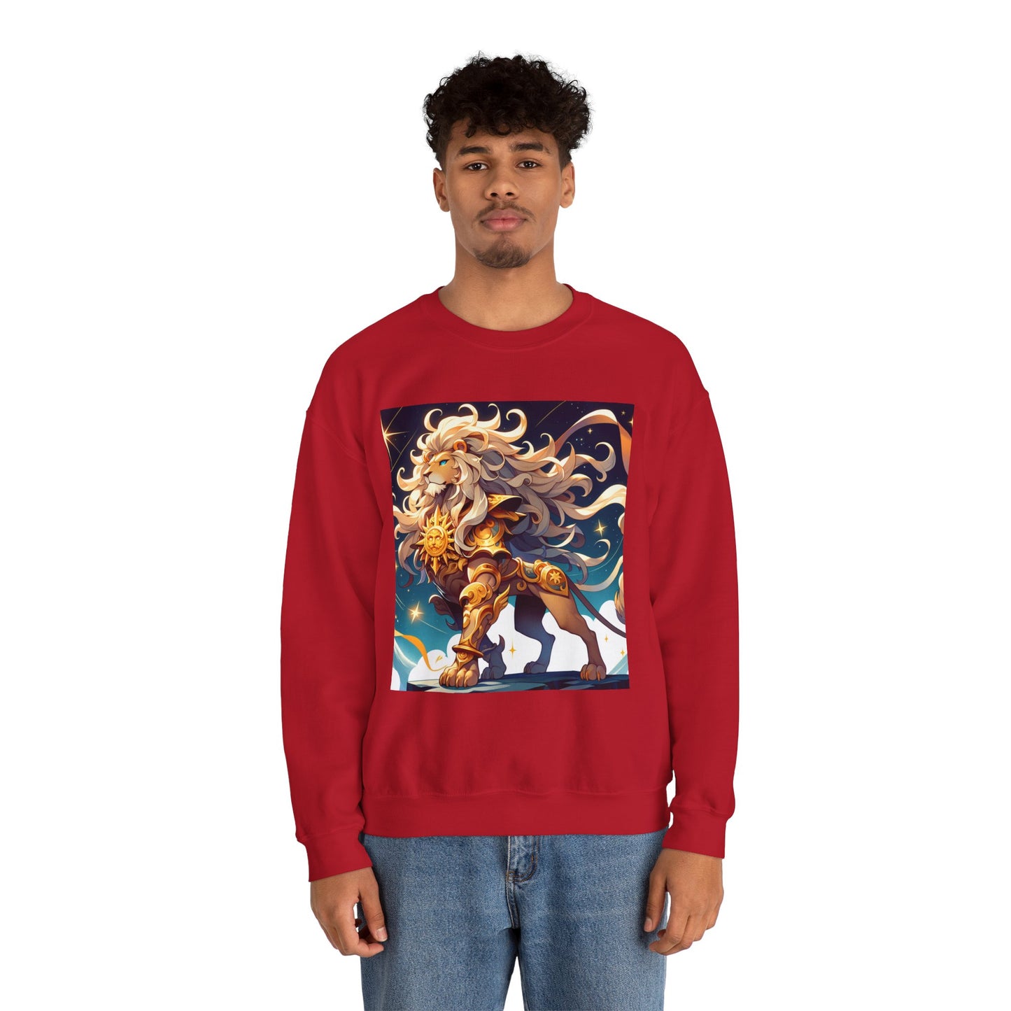 Unisex Heavy Blend™ Crewneck Sweatshirt,Cool Lion with White Hair, Leo Zodiac Design