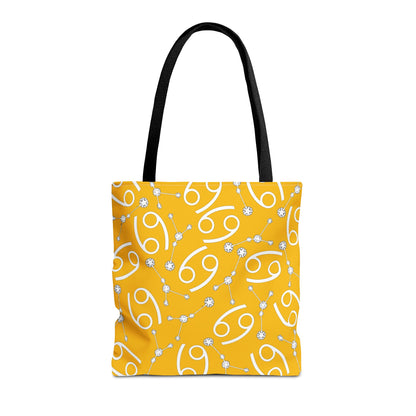 Tote Bag, Cancer Zodiac Sign, AOP, (Yellow, White)