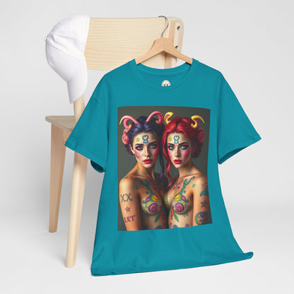 Unisex Heavy Cotton T-Shirt, Gemini, Zodiac v3, Sexy Art