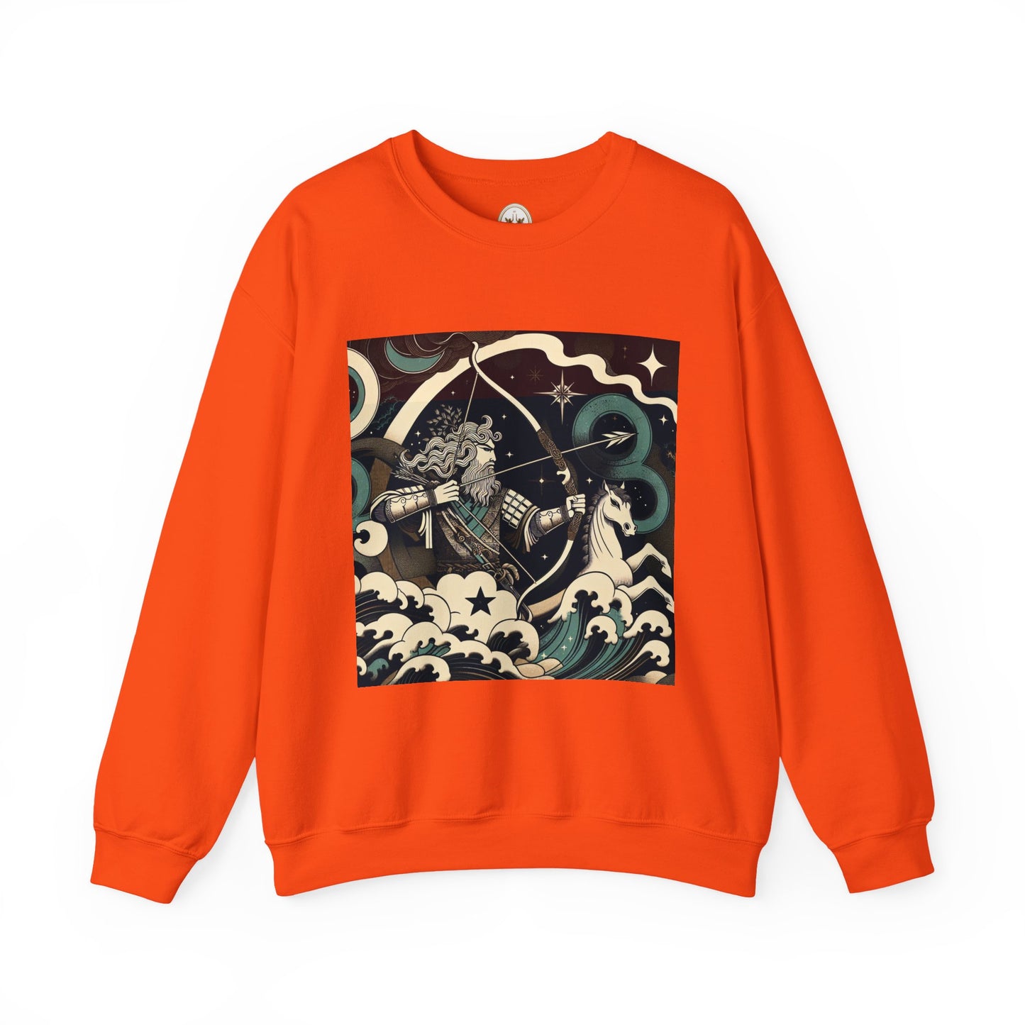 Unisex Heavy Blend™ Crewneck Sweatshirt, Man With Arrow Sagittarius Zodiac Design