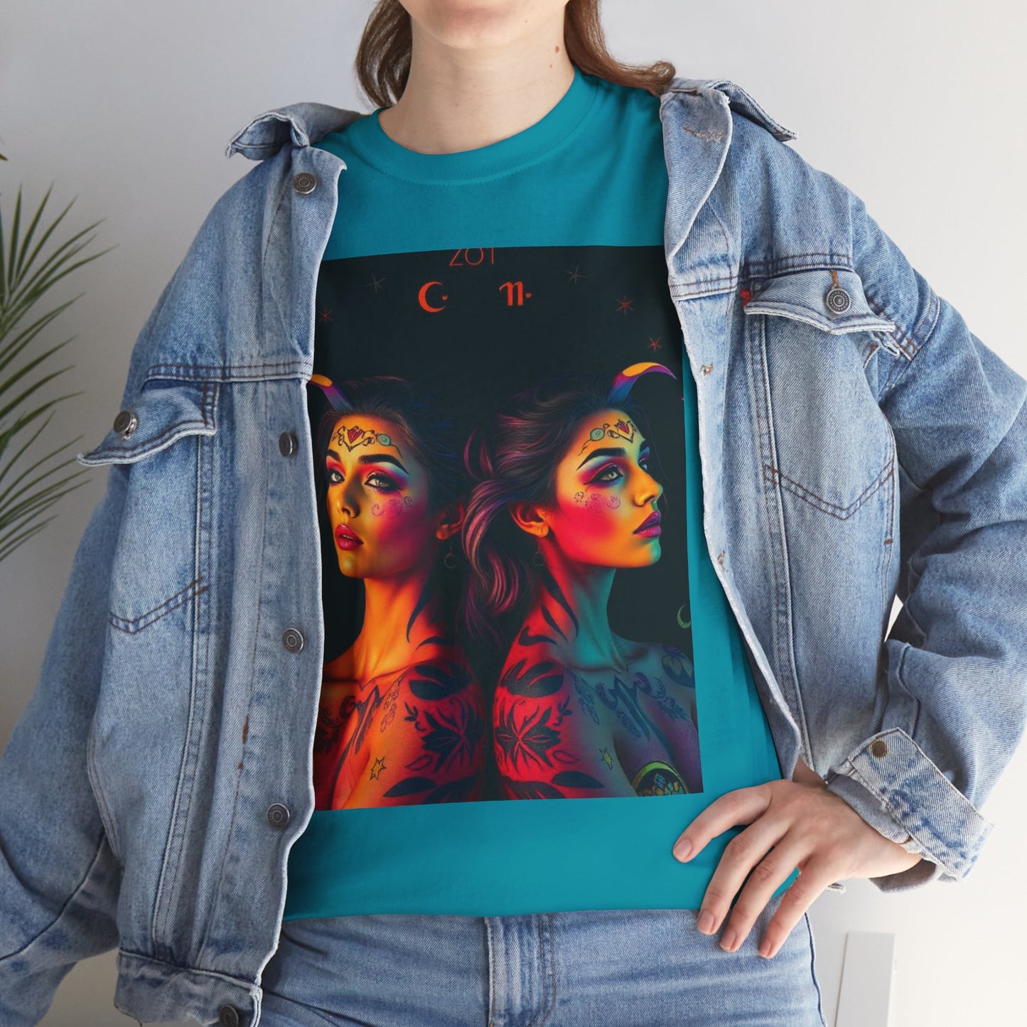 Unisex Heavy Cotton T-Shirt, Gemini, Zodiac, Sexy Art