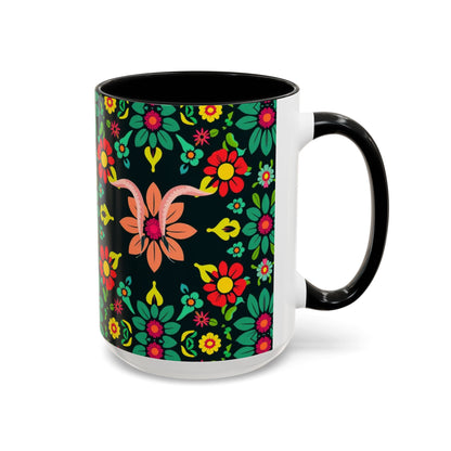 Accent Coffee Mug, Aquarius, Zodiac v4, Flower Pattern, (11, 15oz)