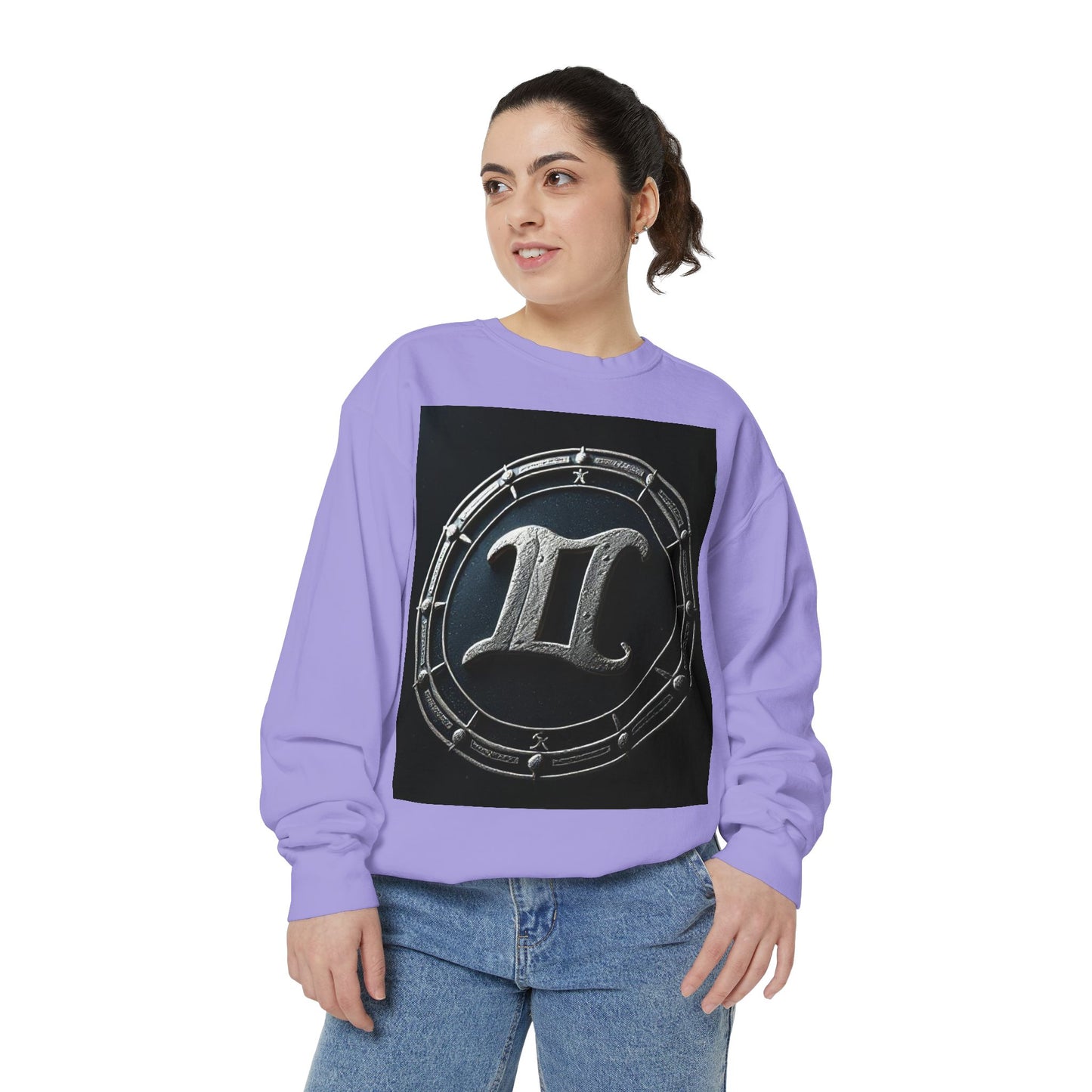 Garment-Dyed Sweatshirt, Unisex, Space Symbol Design v1, Gemini