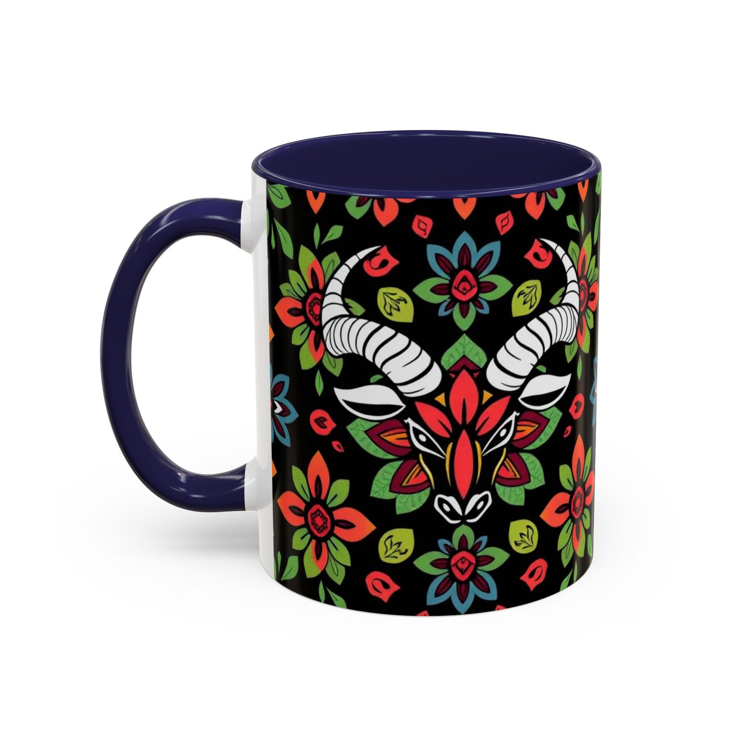 Accent Coffee Mug, Taurus, Zodiac v2. Flower Pattern, (11, 15oz)