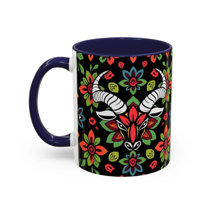 Accent Coffee Mug, Taurus, Zodiac v2. Flower Pattern, (11, 15oz)