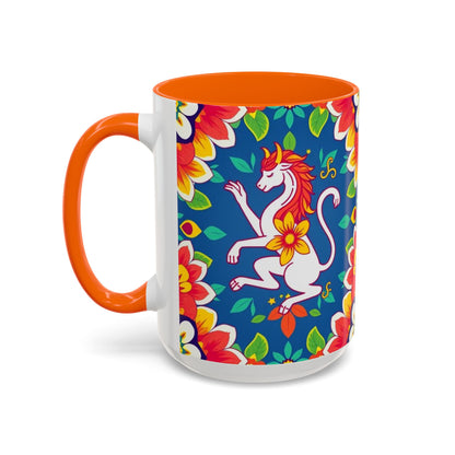 Accent Coffee Mug, Virgo, Zodiac v3. Flower Pattern, (11, 15oz)