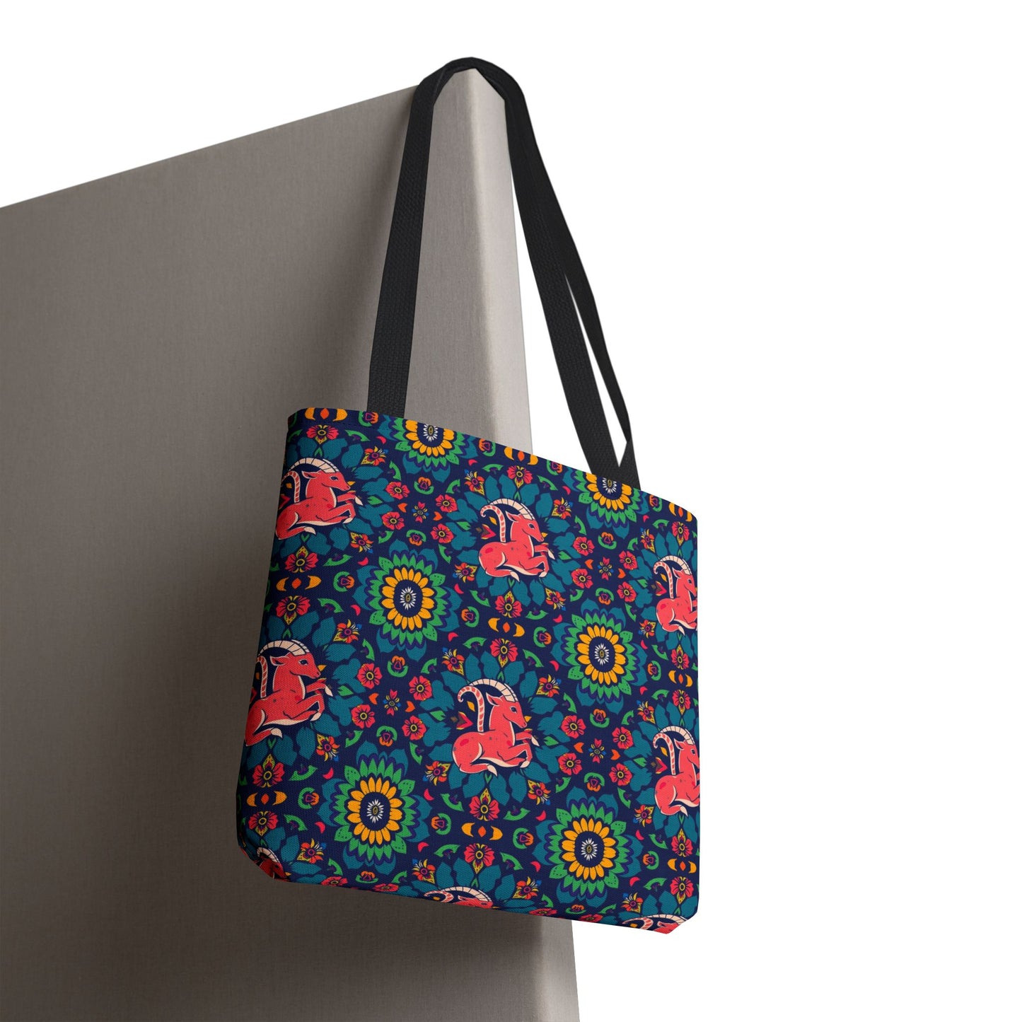 Tote Bag (AOP), Capricorn, Zodiac v1, Flower Pattern