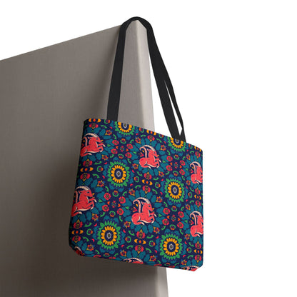 Tote Bag (AOP), Capricorn, Zodiac v1, Flower Pattern