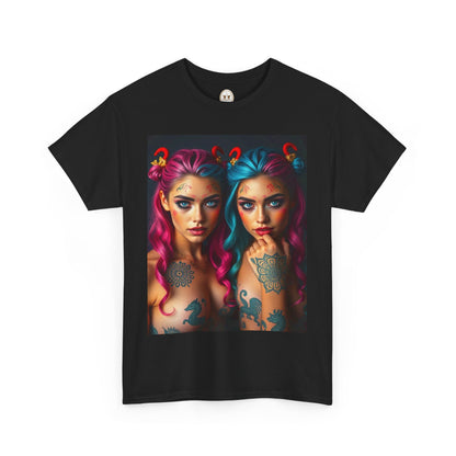 Unisex Heavy Cotton T-Shirt, Gemini, Zodiac v1, Sexy Art