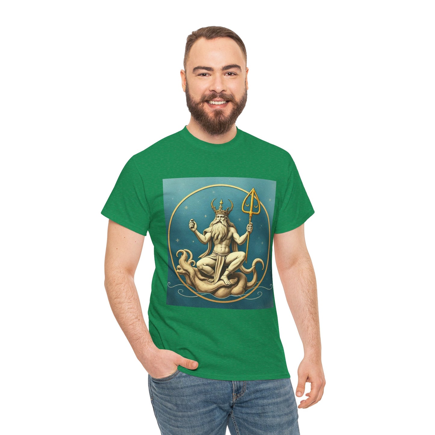 Unisex Heavy Cotton T-Shirt, Aquarius God 2v, Zodiac Design