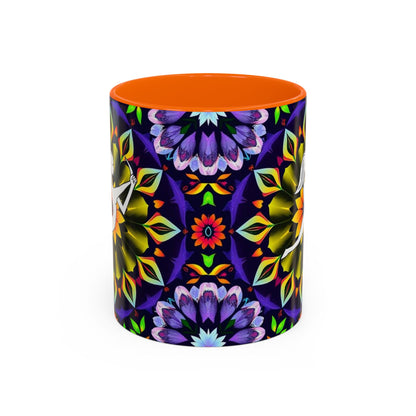 Accent Coffee Mug, Sagittarius, Zodiac v1. Flower Pattern, (11, 15oz)