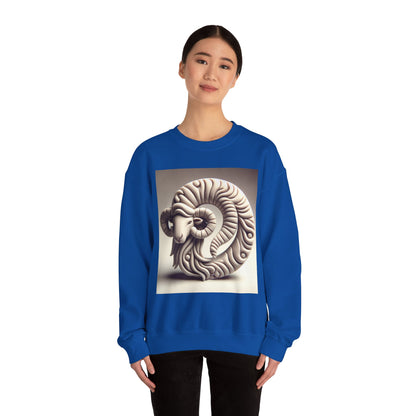 Unisex Heavy Blend™ Crewneck Sweatshirt, Round Statue, Aries Zodiac Design