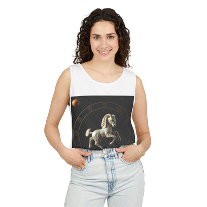 Unisex Garment-Dyed, Tank Top, Capricorn Design, Space Animal, 100% US cotton