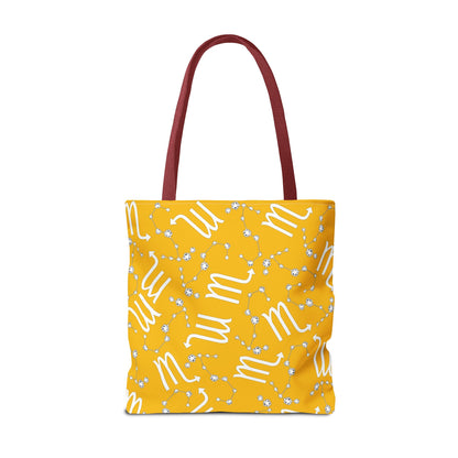 Tote Bag, Scorpio Zodiac Sign, AOP, (Yellow, White)