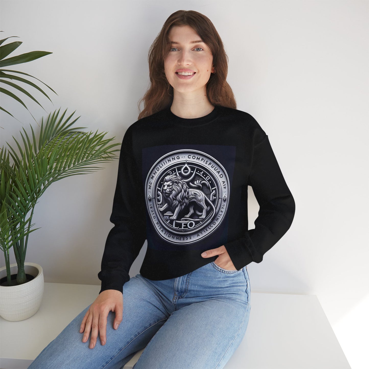 Unisex Heavy Blend™ Crewneck Sweatshirt, Lion Coin, Leo Zodiac Design