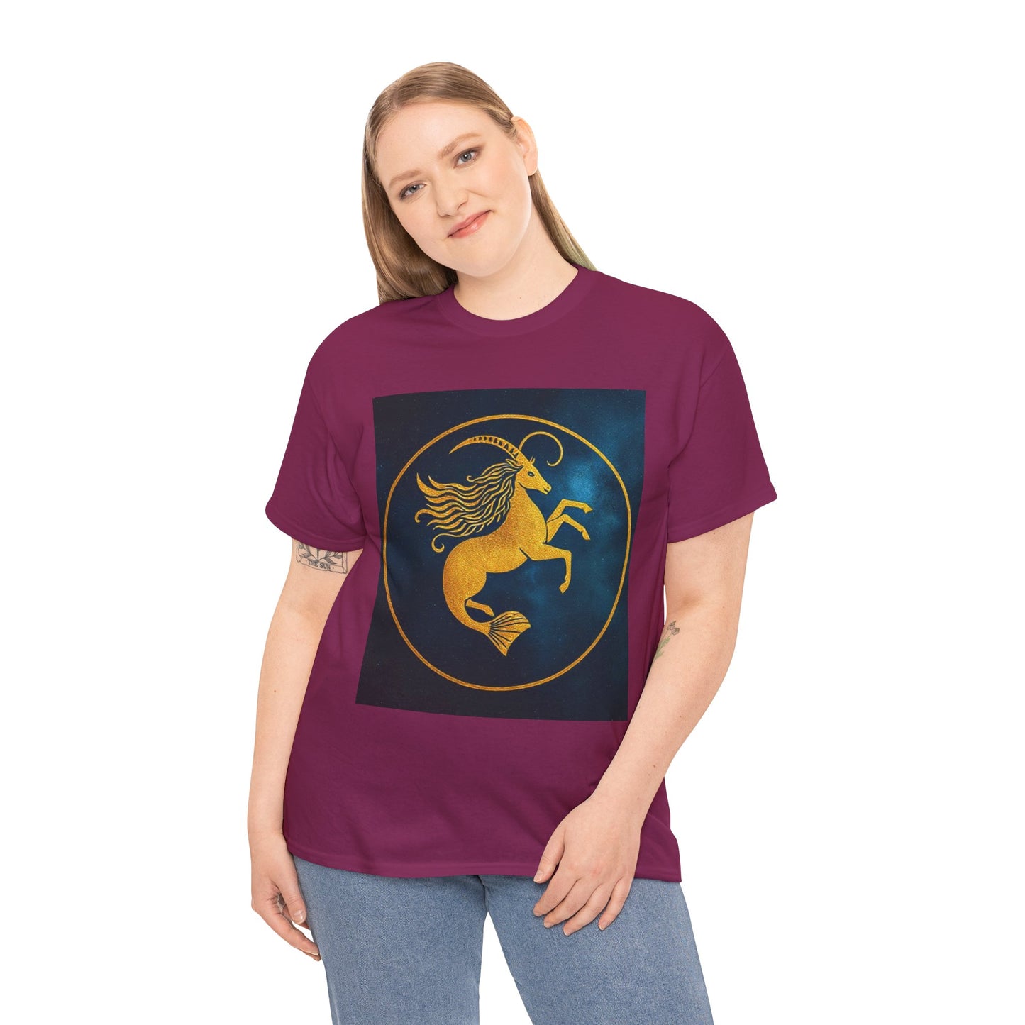 Unisex Heavy Cotton T-Shirt, Capricorn Animal v3, Symbol, Zodiac Design