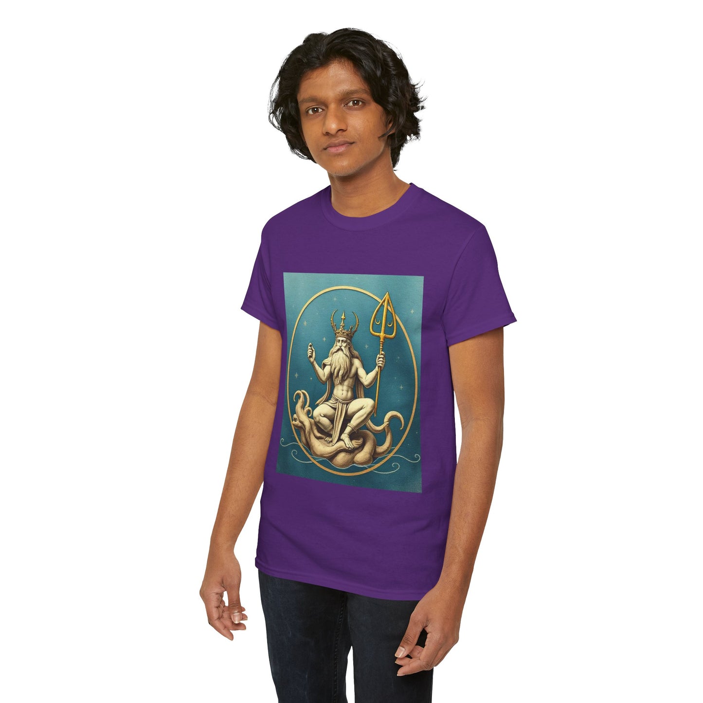 Unisex Heavy Cotton T-Shirt, Aquarius God 3v, Zodiac Design