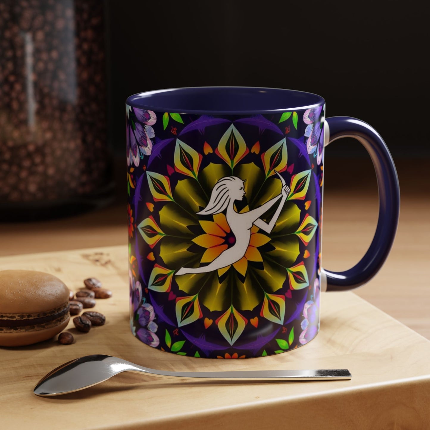 Accent Coffee Mug, Sagittarius, Zodiac v1. Flower Pattern, (11, 15oz)