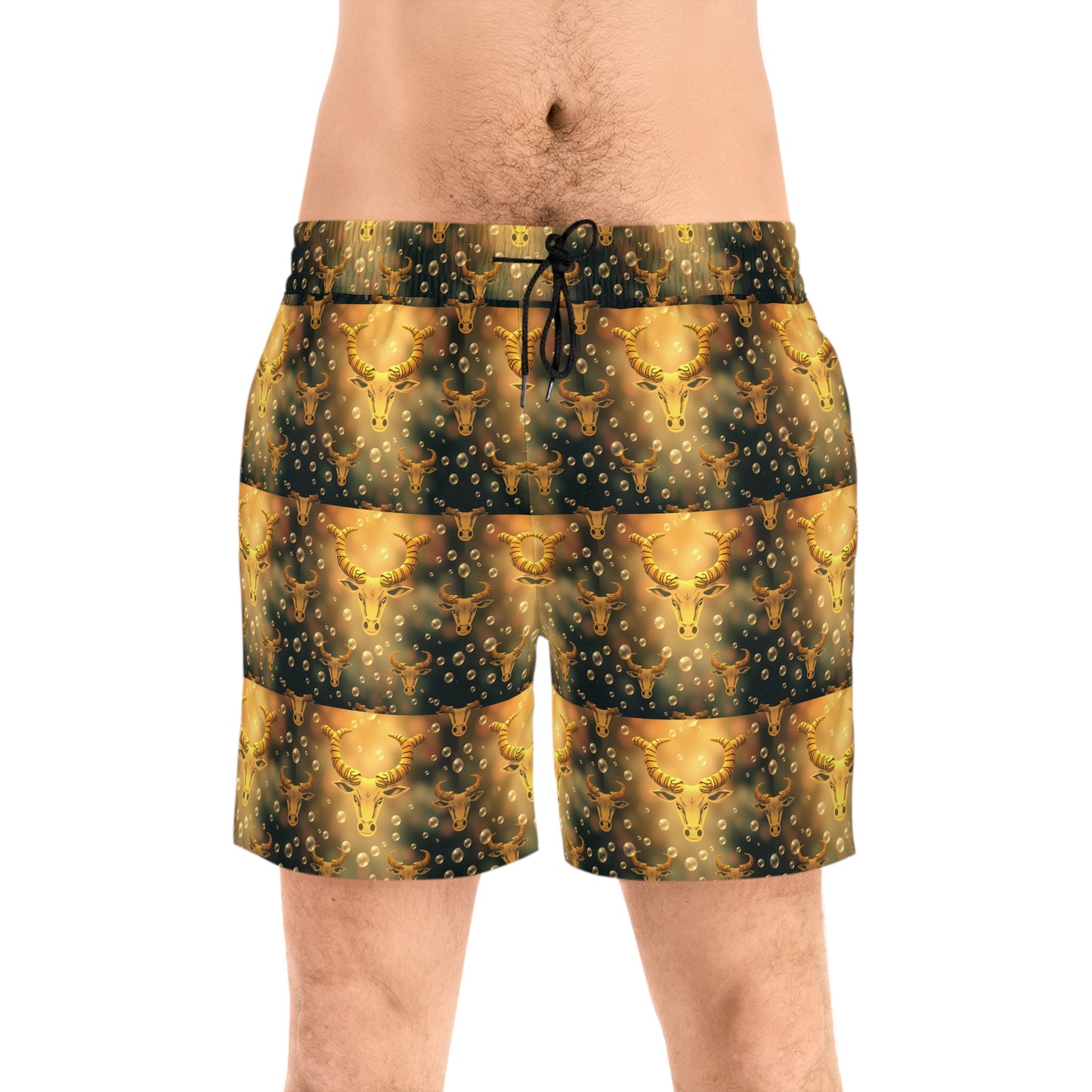 Men's Mid-Length Swim Shorts, (AOP), Taurus, Zodiac v1, Bubble Pattern