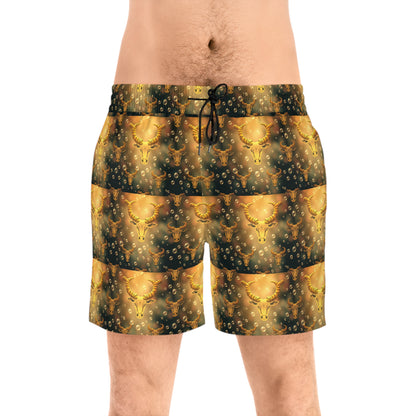 Men's Mid-Length Swim Shorts, (AOP), Taurus, Zodiac v1, Bubble Pattern