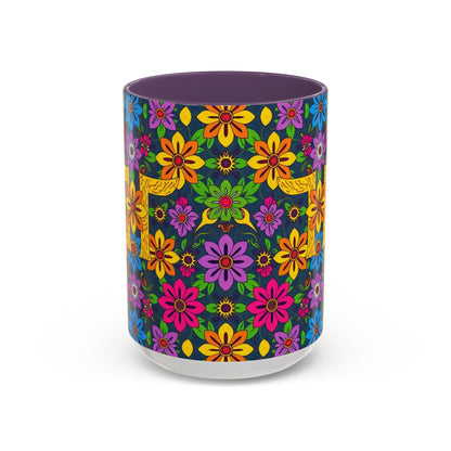 Accent Coffee Mug, Gemini, Zodiac v3, Flower Pattern, (11, 15oz)